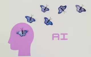 AI concept image - butterflies emerging from head silhouette