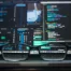 multiscreen coding workstation seen through eyeglasses