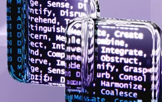 AI concept image - words projected on to glass shapes