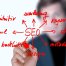SEO concept image - out of focus person writing out SEO plan diagram