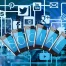 social media composite image - social media platform logos in background, phones spelling out social in foreground