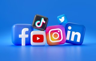 social media platforms–Facebook, Youtube, TikTok, X, Instagram and LinkedIn–icons against blue background
