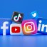 social media platforms–Facebook, Youtube, TikTok, X, Instagram and LinkedIn–icons against blue background