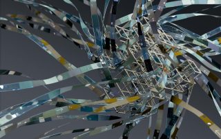 large language model concept image - ribbons of information weaved through frame structure